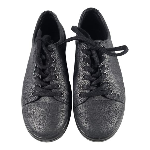 ECCO Black Leather Reptile Texture Soft 7 Sneakers Shoes MINT Size 38 US 7 - Picture 2 of 5